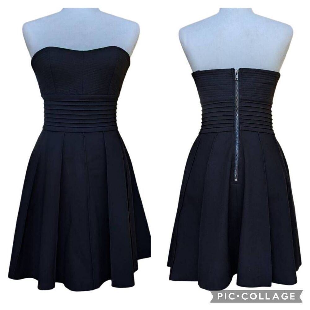 Parker Black Strapless Sweetheart Dress Pleated High Waistband Size S A Line